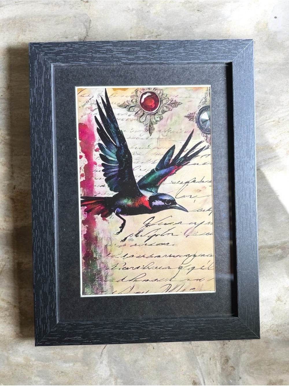 Raven Crow Framed Art 5x7 Gothic Dark Academia Witchy Decor